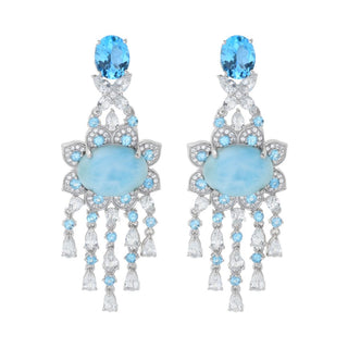 Gem Treasures 16x12mm Larimar & Multi Topaz Chandelier Earrings