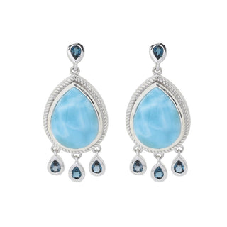 Gem Treasures 16x12mm Larimar & London Blue Topaz Dangle Earrings