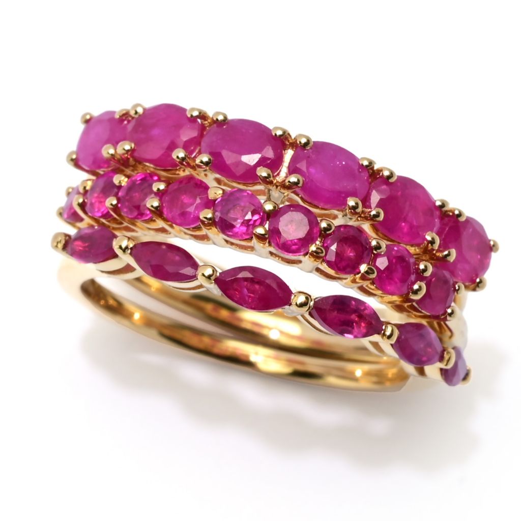 Gem Treasures 18K Vermeil Set of 3 2.88ctw Burmese Ruby Stack Rings ...