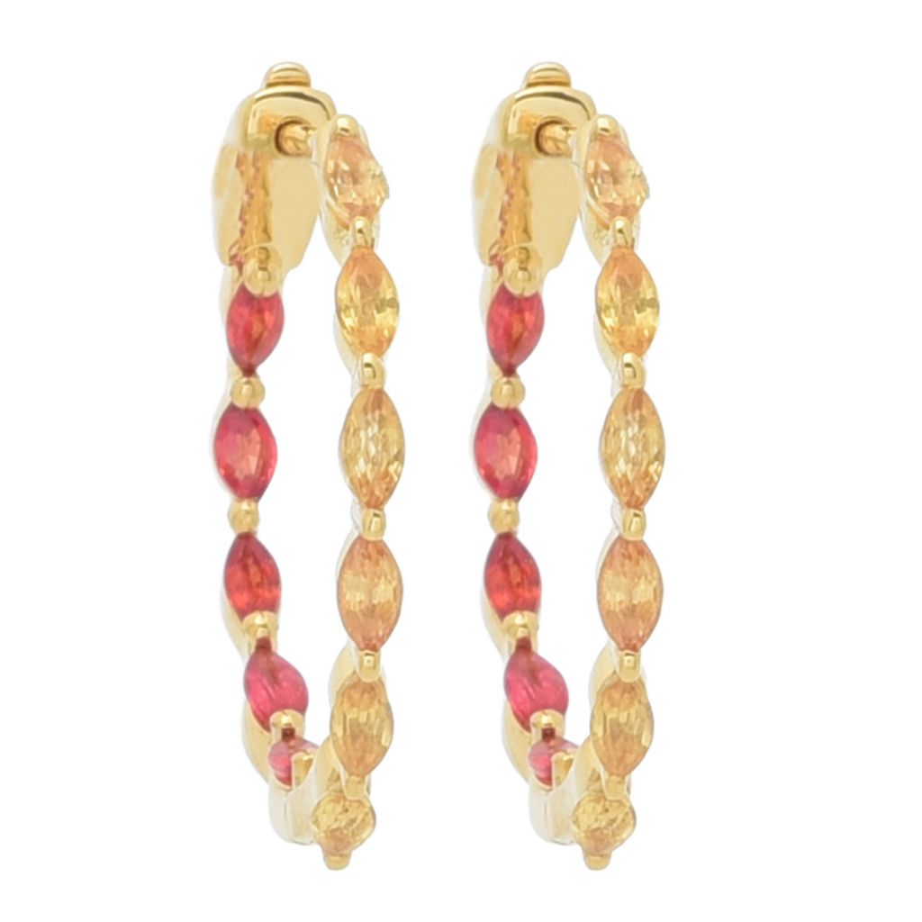 Gem Treasures 18K Vermeil 2.42ctw Scarlet & Golden Sapphire Hoop Earrings
