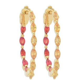 Gem Treasures 18K Vermeil 2.42ctw Scarlet & Golden Sapphire Hoop Earrings