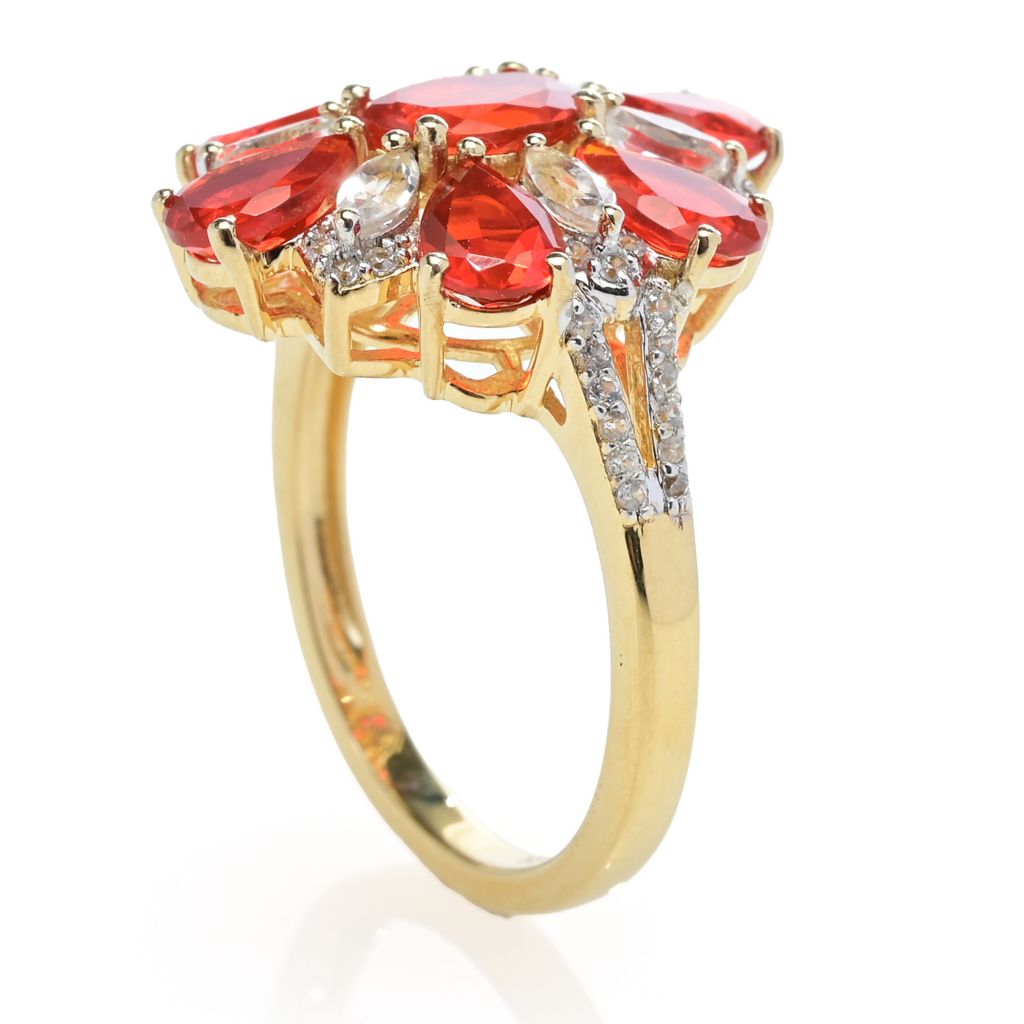 Gem Treasures 2.97ctw Crimson Fire Opal, Topaz & Zircon Ring