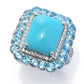 Gem Treasures Sleeping Beauty Turquoise, Blue Topaz & Zircon Halo Ring
