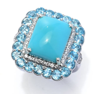 Gem Treasures Sleeping Beauty Turquoise, Blue Topaz & Zircon Halo Ring