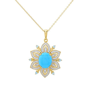 Gem Treasures Sleeping Beauty Turquoise, Blue Topaz & Zircon Floral Pendant