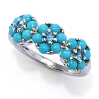 Gem Treasures Sleeping Beauty Turquoise & London Blue Topaz Flower Ring