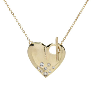 KALLATI 14K Gold 0.14ctw Diamond Heart Shape Pendant w/ 18" Chain