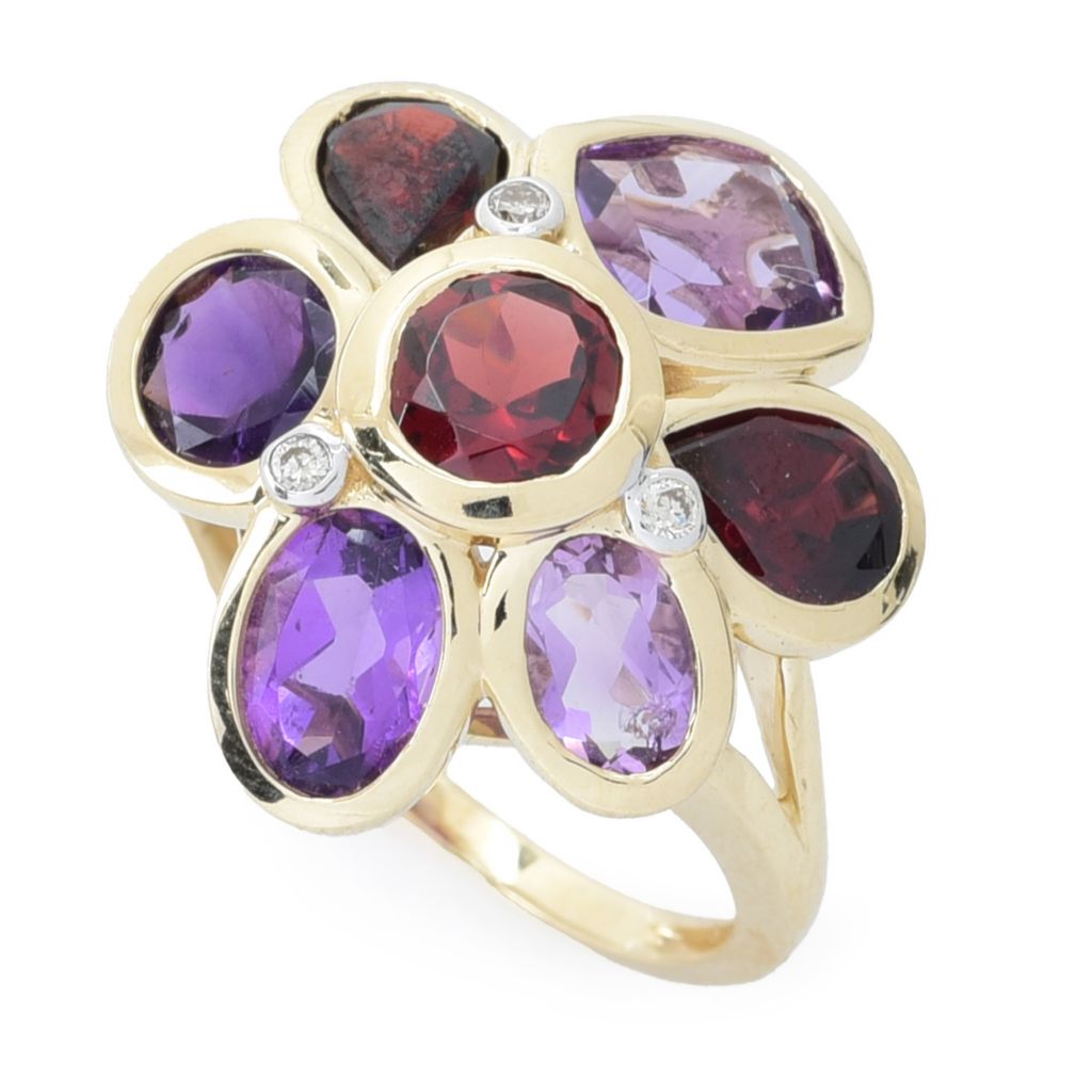 KALLATI 14K Gold 6.64ctw Multi Shape Amethyst, Garnet & Diamond Ring