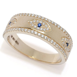 Beverly Hills Elegance 14K Gold 0.40ctw Sapphire & Diamond Evil Eye Ring
