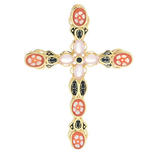 Cameo Italiano "Sacred" Floral Shell Cameo & Simulated Gem Cross Pendant