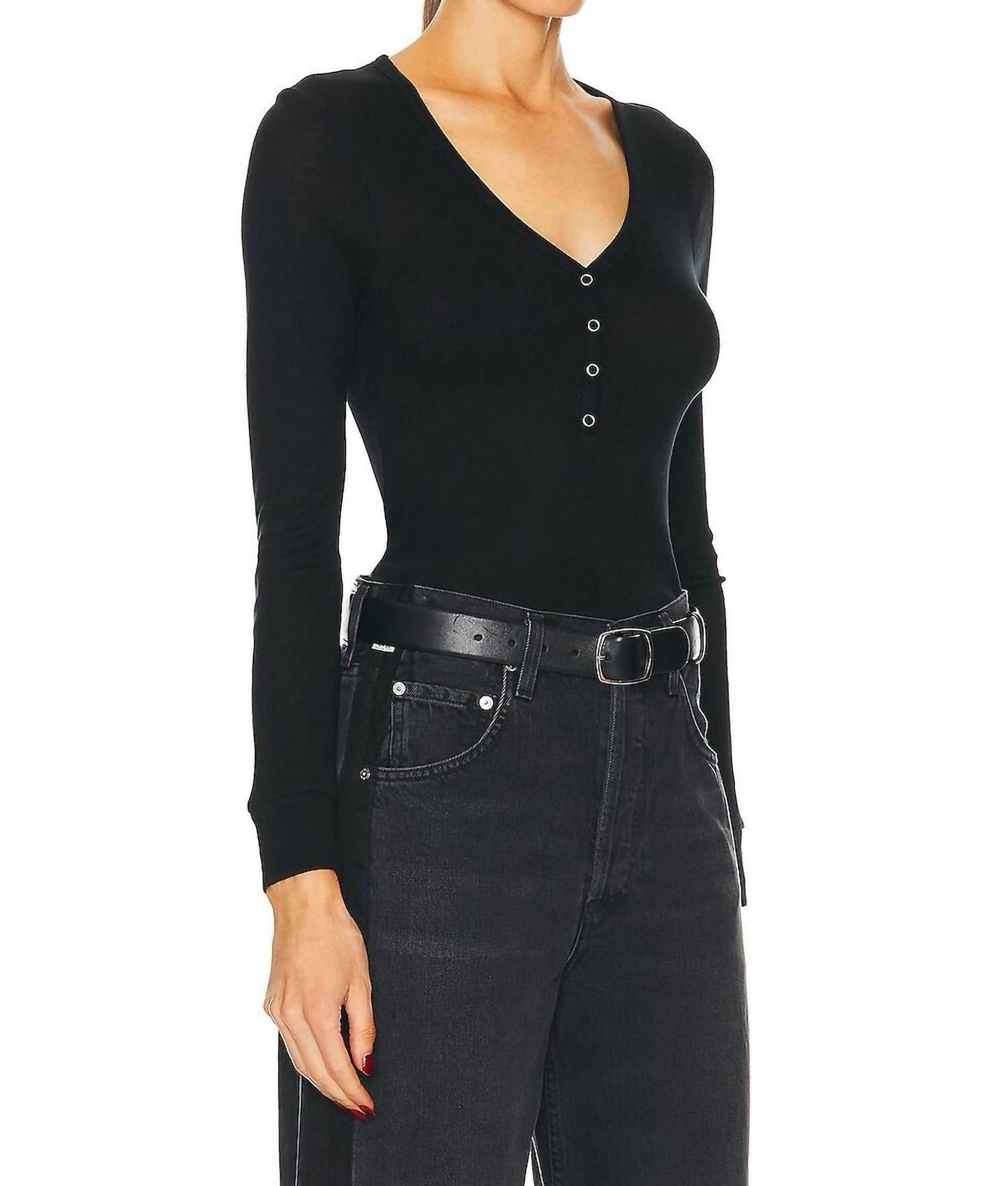 Enza Costa - CASHMERE TENCEL BABY RIB LONG SLEEVE HENLEY