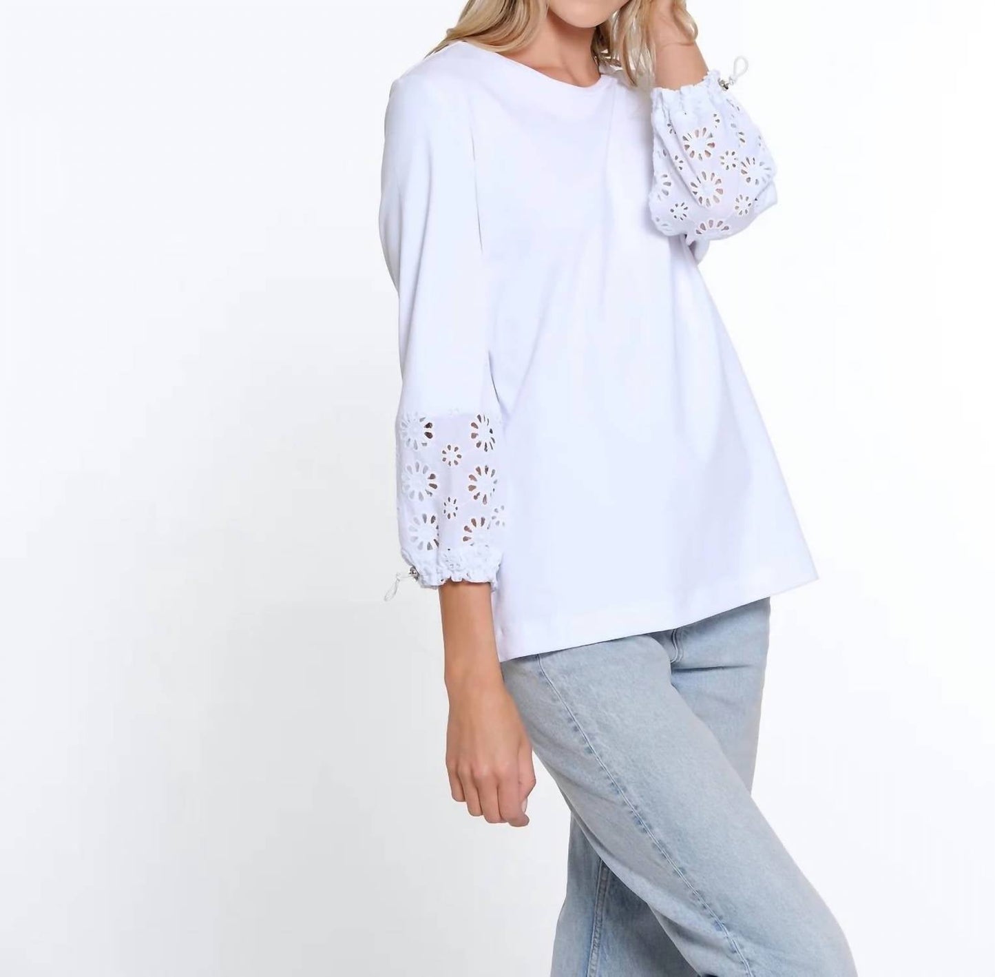 Multiples - DRAWSTRING EYELET SLEEVE TOP