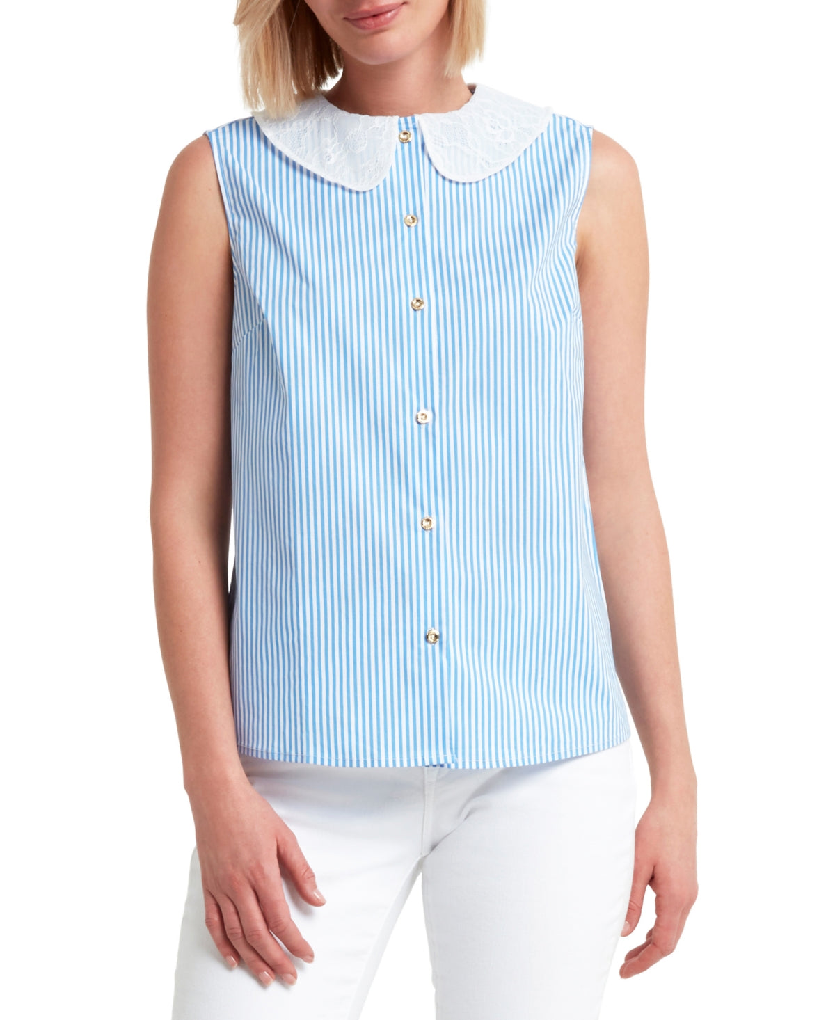 H Halston Sleeveless Lace Collar Blouse