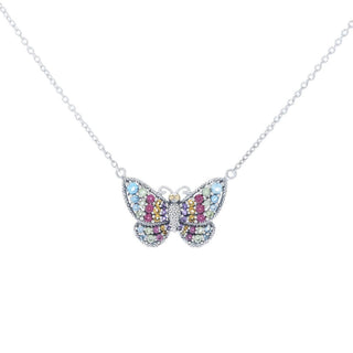 Artisan Silver by Samuel B. 1.18ctw Multi Gemstone Butterfly Necklace