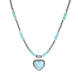 Southwest Elements 20x20mm Heart Shape Larimar & Navajo Pearl Beaded Necklace