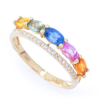 LALI Jewels 14K Gold 1.76ctw Multi Color Sapphire & Diamond Ring