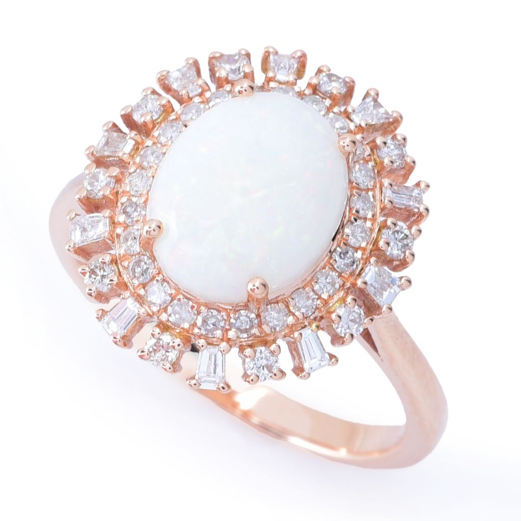 LALI Jewels 14K Gold 10x8mm Australian Opal & 0.44ctw Diamond Ring