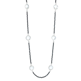 Platinum Plated 37.50ctw White Topaz & Black Spinel Necklace