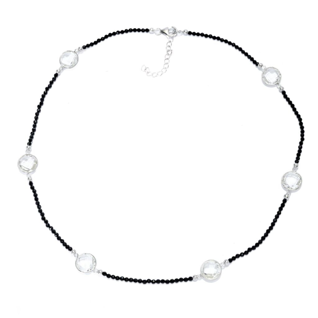 Platinum Plated 37.50ctw White Topaz & Black Spinel Necklace