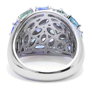 Platinum Plated "Shades of Spring" 6.43ctw Multi Gemstone Cluster Ring