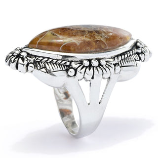 Southwest Elements Sterling Silver 24x12mm Marquise Shape Ammonite Shell Ring