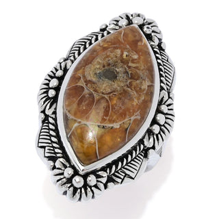 Southwest Elements Sterling Silver 24x12mm Marquise Shape Ammonite Shell Ring
