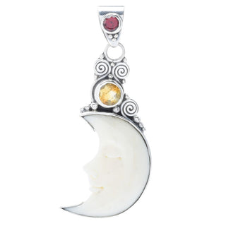 Artisan Silver by Samuel B. Choice of Multi Gem Carved Crescent Moon Pendant