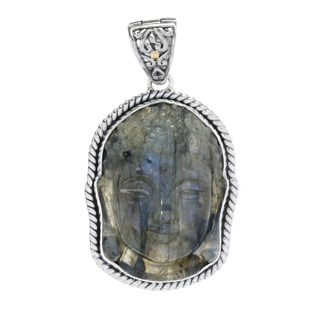 Artisan Silver by Samuel B. 30x22mm Carved Labradorite Buddha Head Pendant