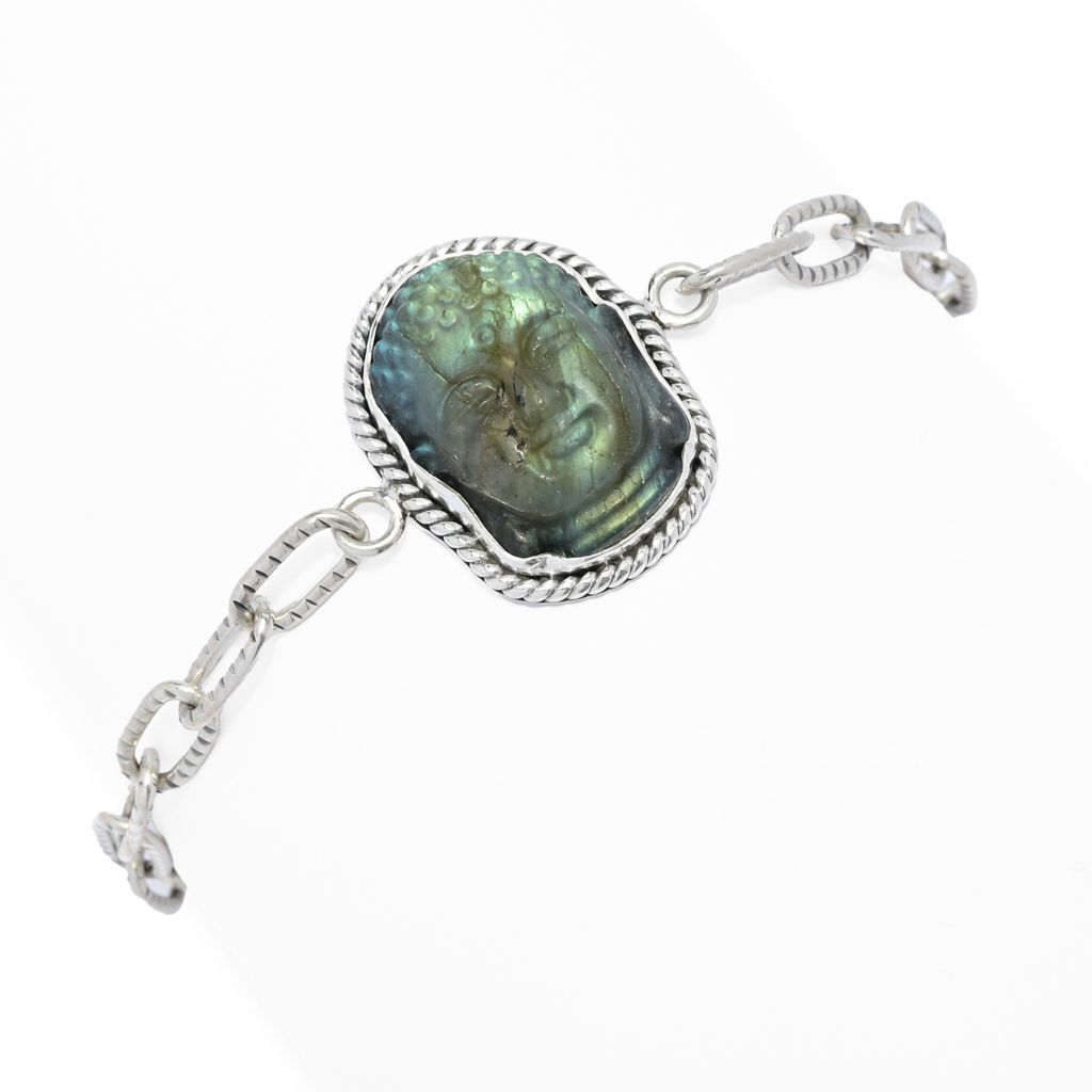 Artisan Silver by Samuel B. 22x16mm Carved Labradorite Buddha Head Bracelet