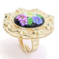 Graziella 23K Gold Plated Painted Floral Carved Resin Flower Ring