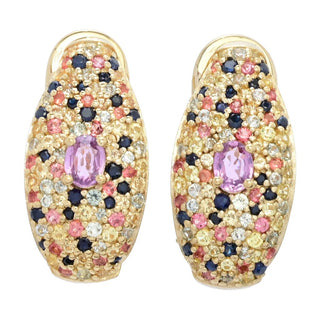 Gem Treasures 2.32ctw Oval & Round Multi Sapphire Mosaic Cluster Earrings