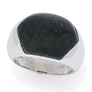 Far East Jewelry Sterling Silver 17x13mm Hexagon Charcoal Jade Ring