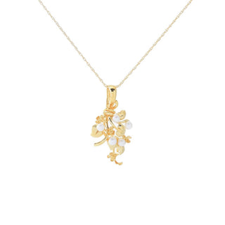 Far East Jewelry 14K Vermeil Cultured Pearl Leaf Enhancer Pendant w/ Chain
