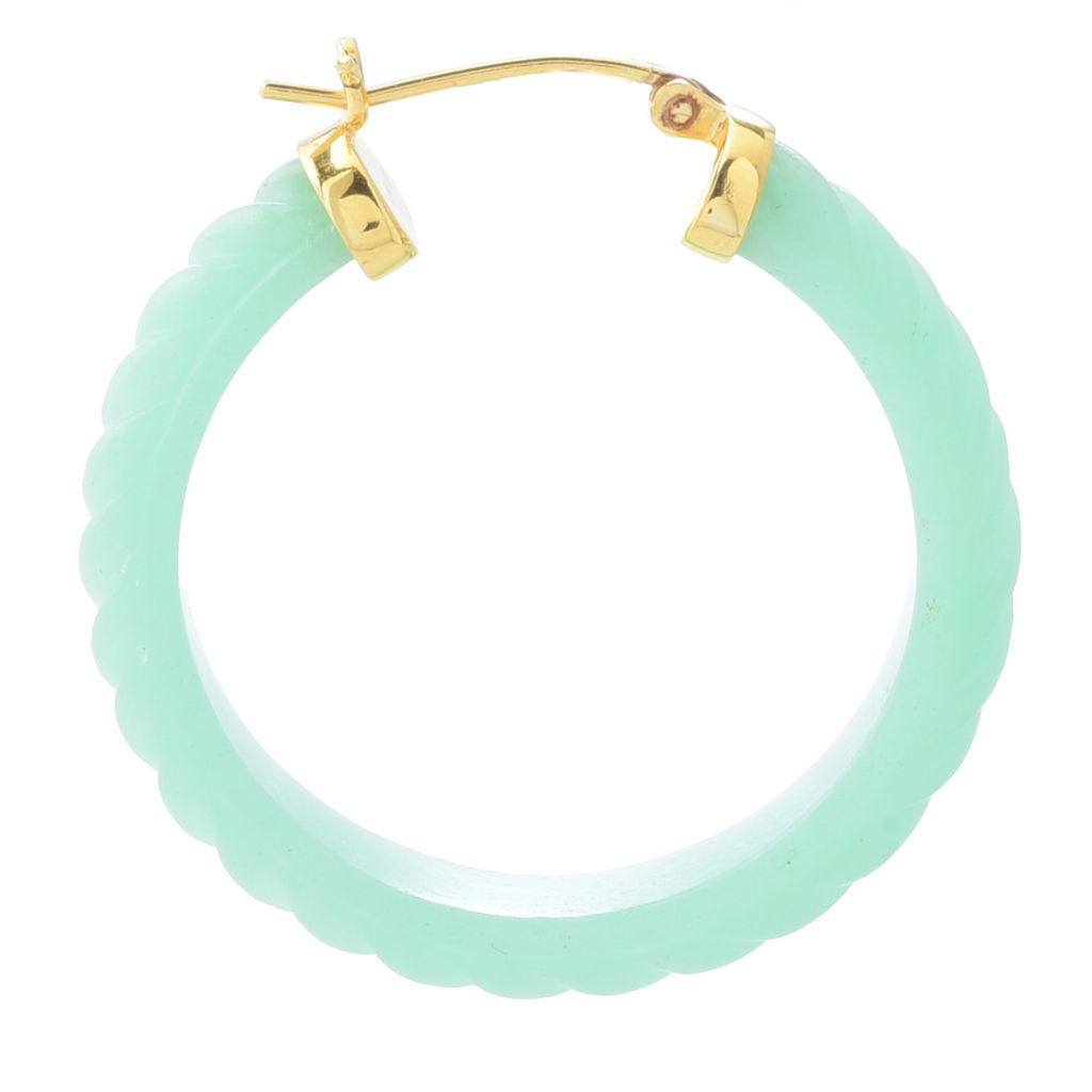 Far East Jewelry 14K Gold Plated 38x8mm Carved Jade 1.5" Hoop Earrings