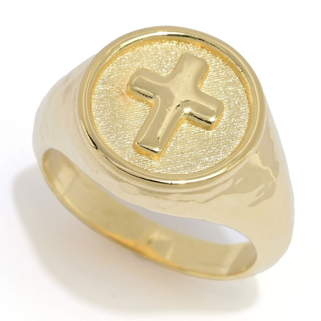 Toscana Italiana 18K Gold Plated Acqua Bagnata Signet Style Cross Ring