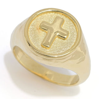 Toscana Italiana 18K Gold Plated Acqua Bagnata Signet Style Cross Ring