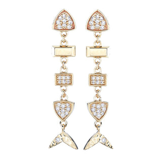 Beverly Hills Elegance 14K Gold 0.16ctw Diamond Fish Drop Earrings