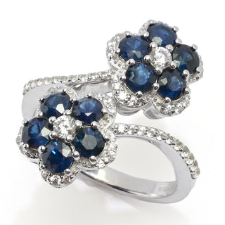 Gem Treasures 2.64ctw Australian Blue Sapphire & Zircon Flower Bypass Ring