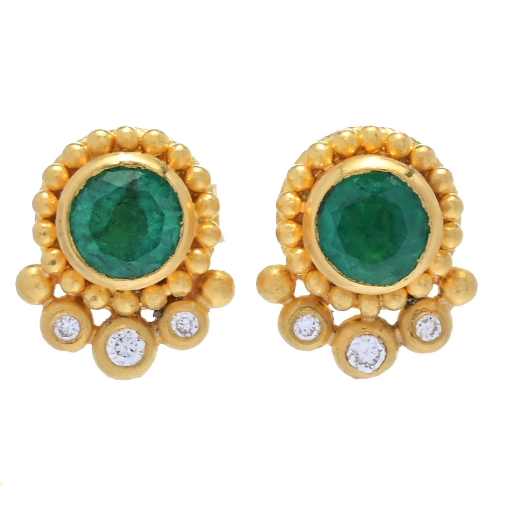 Cevherun 24K Gold Choice of Precious Gem & Diamond Accent Stud Earrings