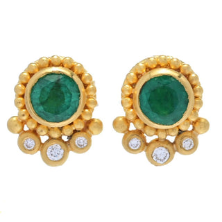 Cevherun 24K Gold Choice of Precious Gem & Diamond Accent Stud Earrings