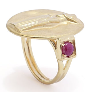 Tagliamonte 14K Gold Polished & Satin Ruby Accented Euterpe Cameo Ring
