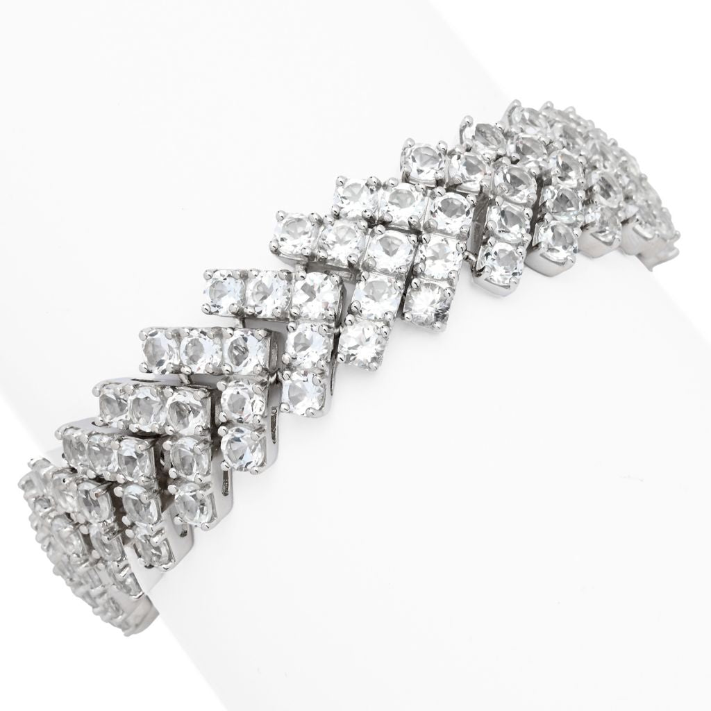 Platinum Plated "Hollywood" 49.00ctw White Topaz Multi Row Chevron Bracelet