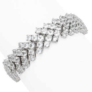 Platinum Plated "Hollywood" 49.00ctw White Topaz Multi Row Chevron Bracelet