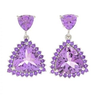 Platinum Plated "Hollywood" 13.38ctw Trillion Shape Brazilian Amethyst Earrings