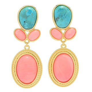 Elemental Gems 14x10mm Salmon Coral & Blue Mohave Turquoise Drop Earrings