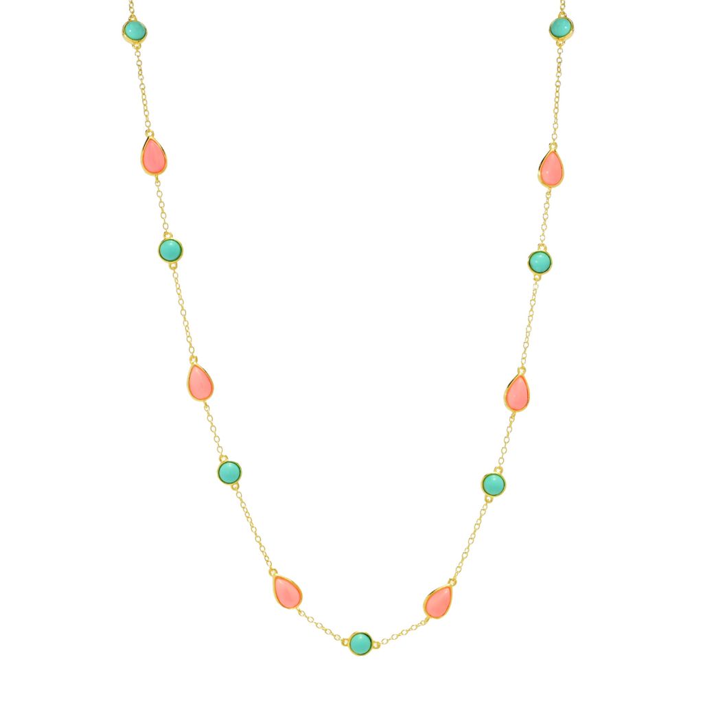Elemental Gems Salmon Coral & Campitos Turquoise 20"+2" Station Necklace