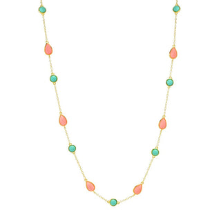 Elemental Gems Salmon Coral & Campitos Turquoise 20"+2" Station Necklace