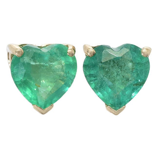 Gem Treasures 14K Gold 5mm Heart Shape Zambian Emerald Stud Earrings