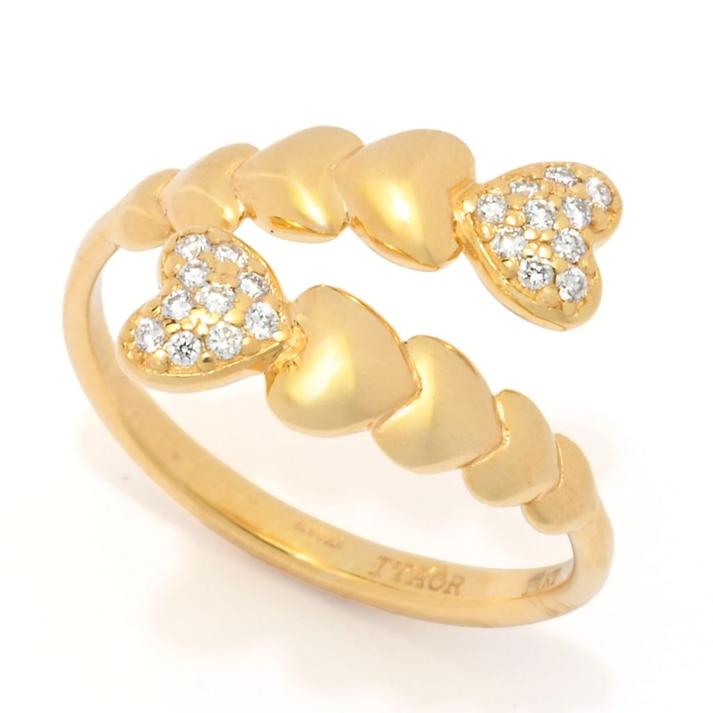 DIAMORE 14K Gold Polished 0.14ctw Pave Diamond Heart Beaded Bypass Ring