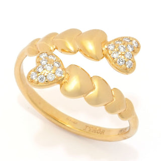 DIAMORE 14K Gold Polished 0.14ctw Pave Diamond Heart Beaded Bypass Ring